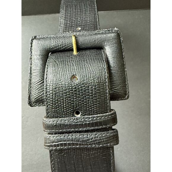 Talbots Lizard Grain Leather Womens Belt Wide Black Size Medium Career Capsule - Picture 3 of 10